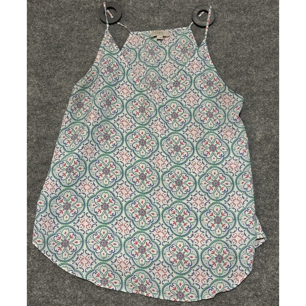 Loft Women's Sleeveless Blouse, Large, Multicolor, Semi-Sheer V Neck‎